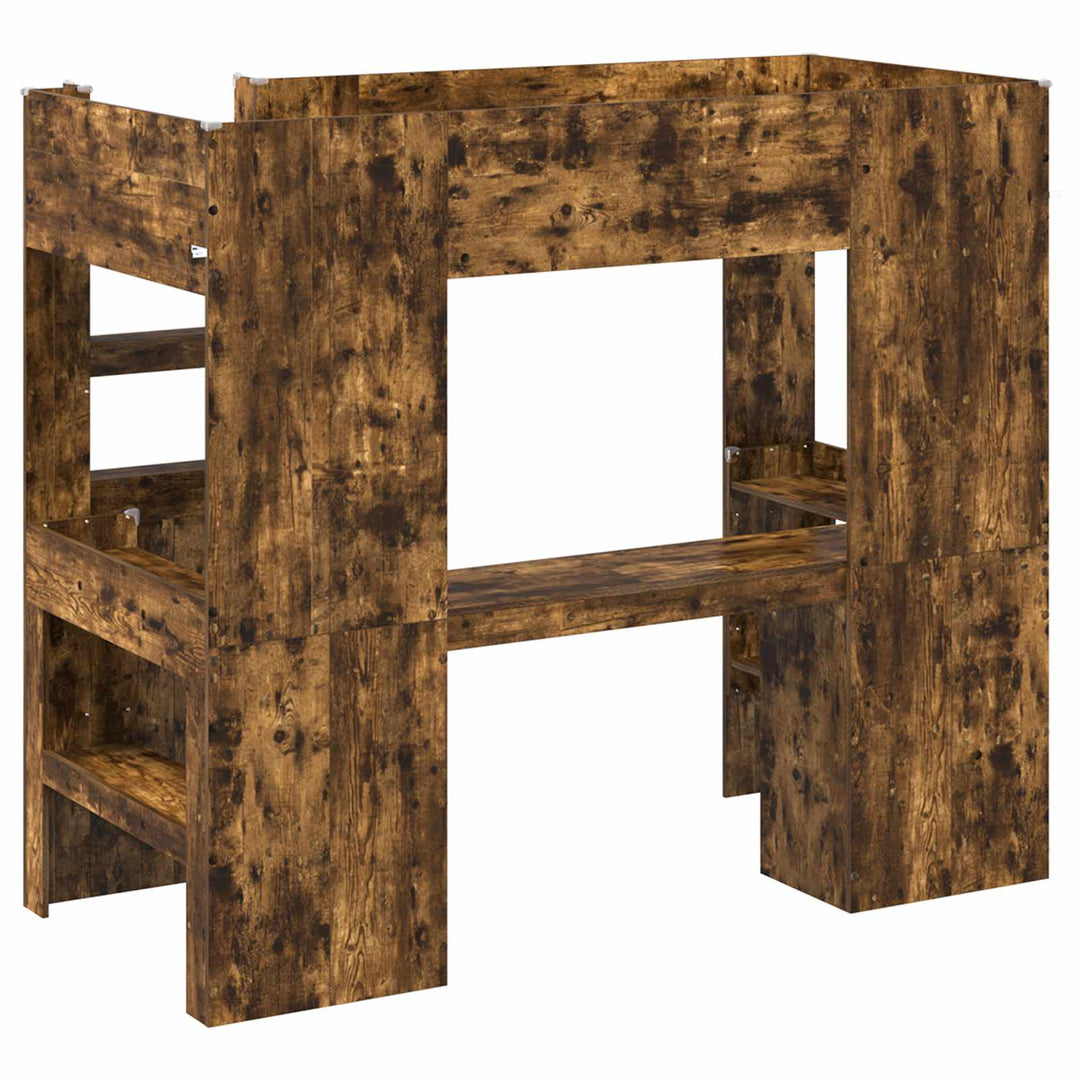 Loft Sengestel med Skrivebord med hylde Røget eg 80 x 200 cm