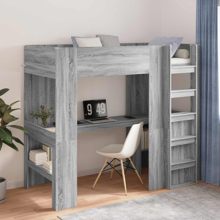 Loft Sengestel med Skrivebord med hylde Grå Sonoma 80 x 200 cm