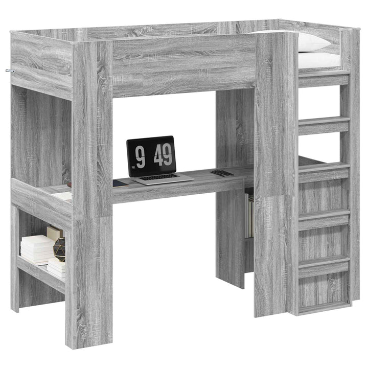 Loft Sengestel med Skrivebord med hylde Grå Sonoma 80 x 200 cm