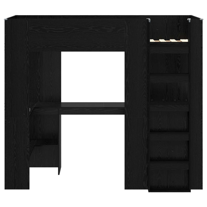 Loft Sengestel med Skrivebord med hylde Sort eg 90 x 200 cm