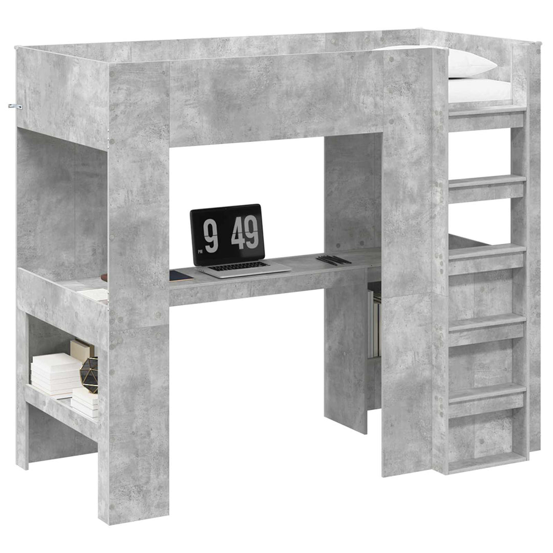 Loft Sengestel med Skrivebord med hylde Beton Grå 90 x 200 cm