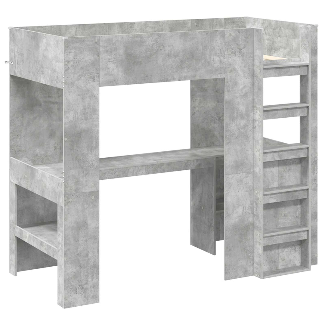 Loft Sengestel med Skrivebord med hylde Beton Grå 90 x 200 cm