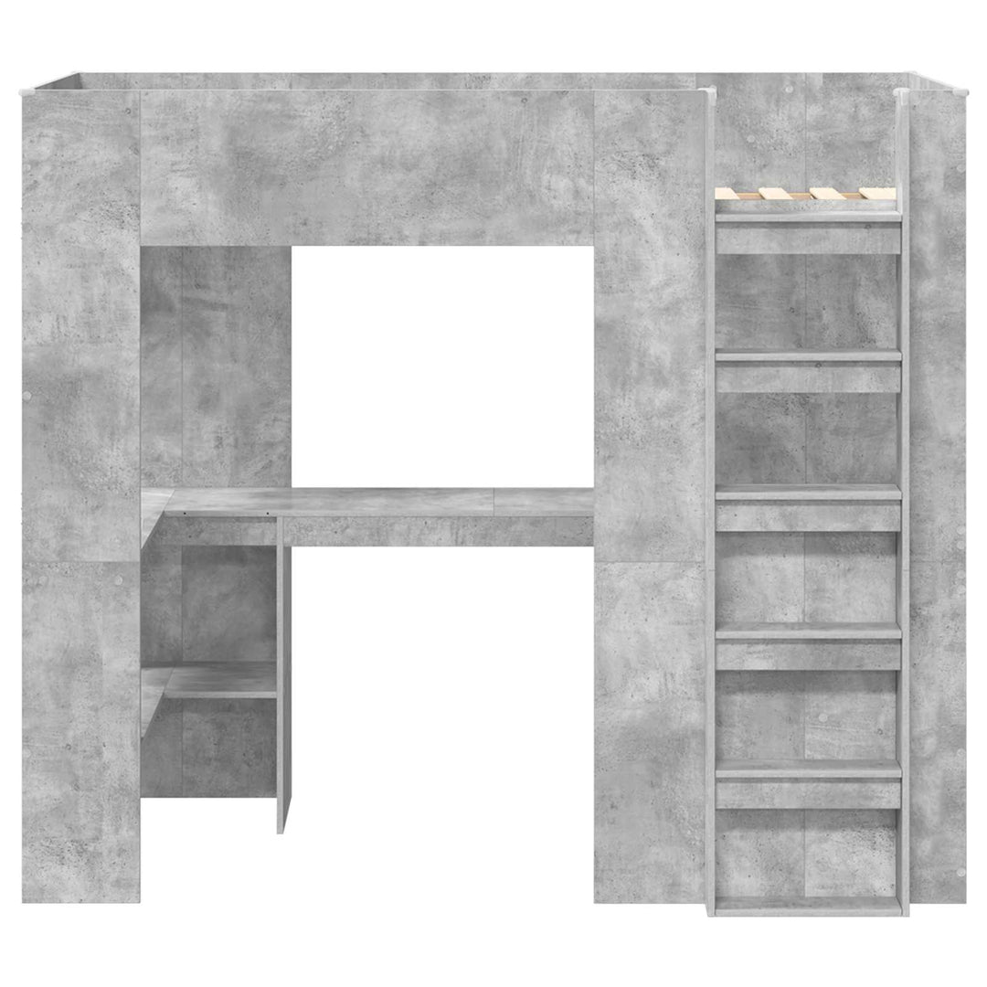 Loft Sengestel med Skrivebord med hylde Beton Grå 90 x 200 cm