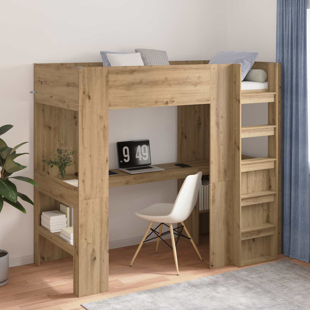 Loft Sengestel med Skrivebord Artisan Egetræ 90 x 200 cm