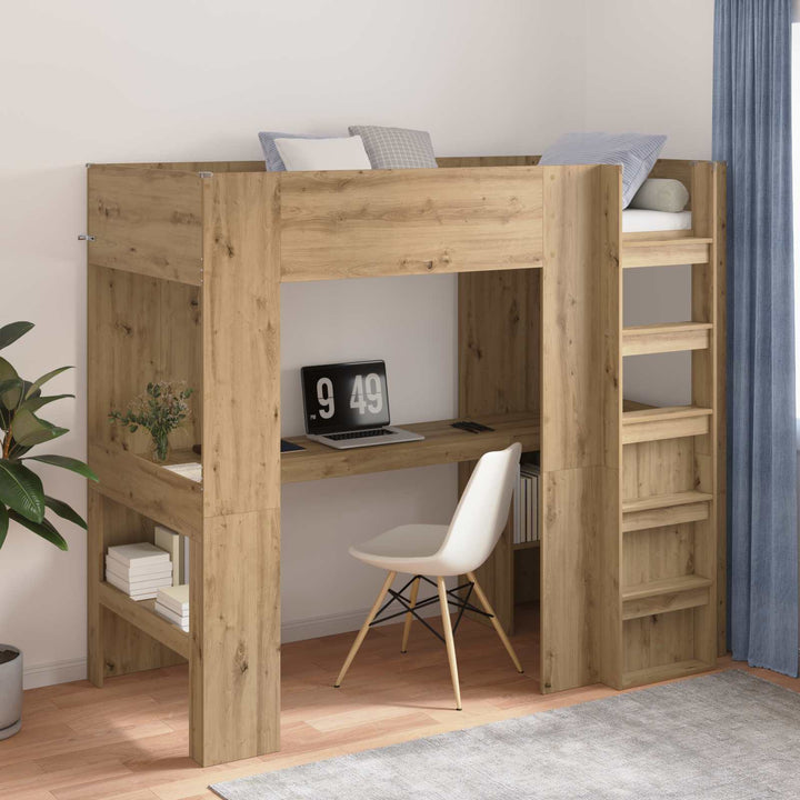 Loft Sengestel med Skrivebord Artisan Egetræ 90 x 200 cm