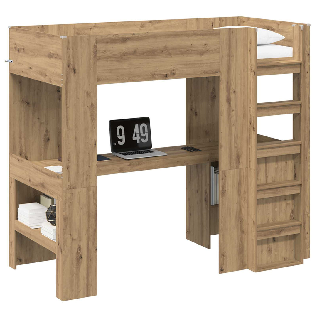 Loft Sengestel med Skrivebord Artisan Egetræ 90 x 200 cm