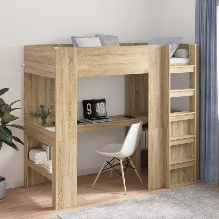 Loft Sengestel med Skrivebord med hylde Sonoma eg 100 x 200 cm
