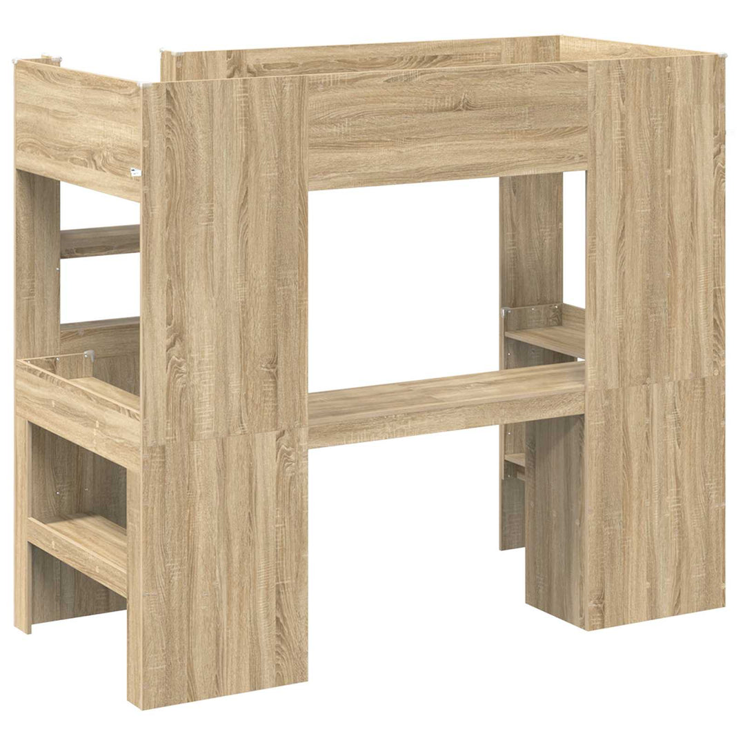 Loft Sengestel med Skrivebord med hylde Sonoma eg 100 x 200 cm
