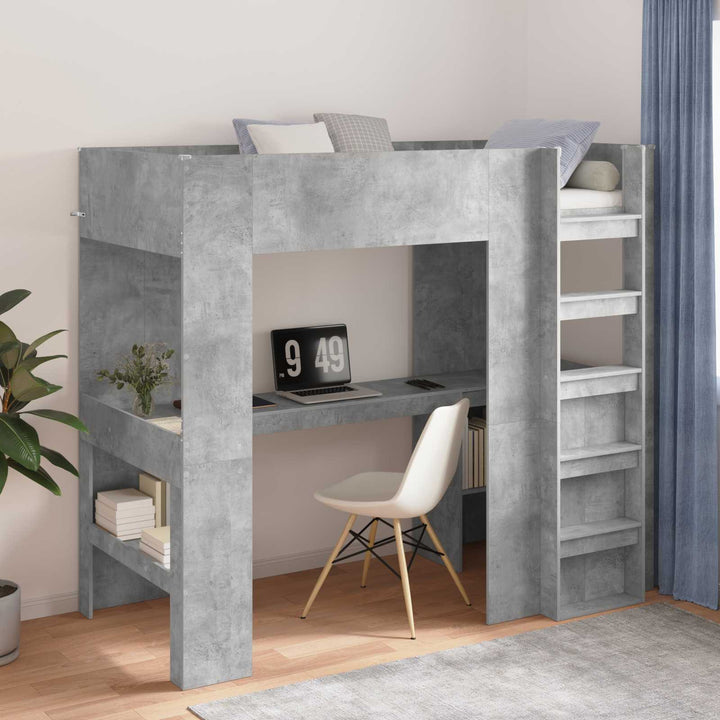 Loft Sengestel med Skrivebord med hylde Beton Grå 100 x 200 cm