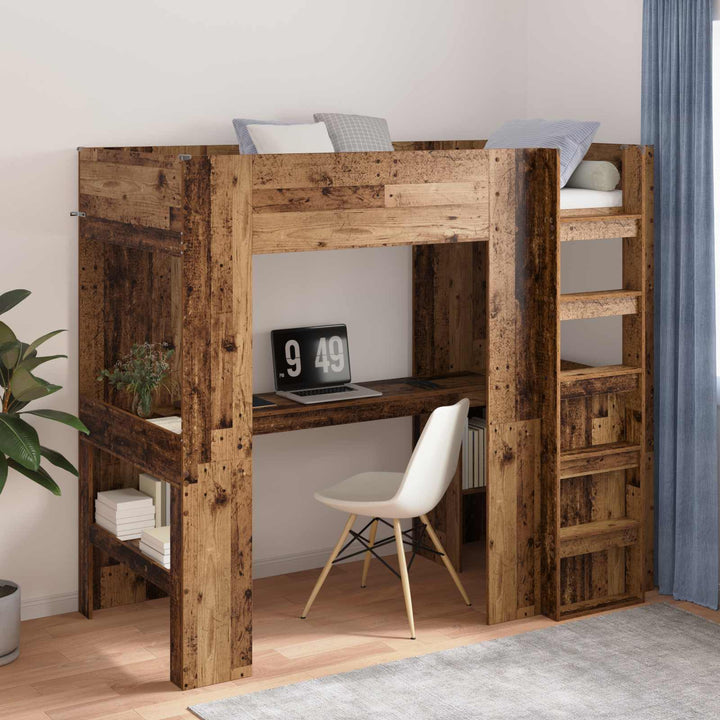 Loft Sengestel med Skrivebord Gammelt træ 100 x 200 cm