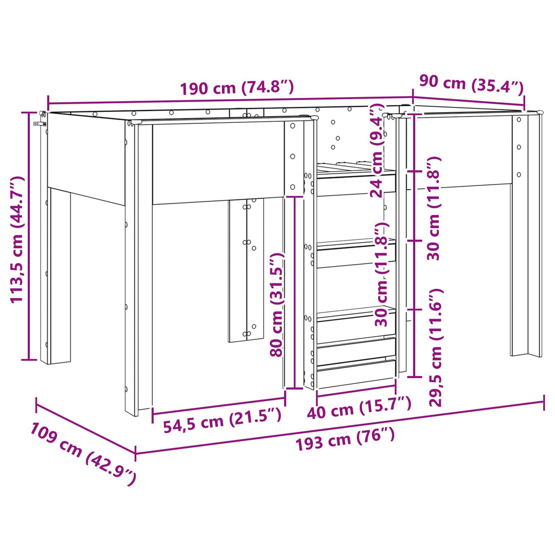 Køjeseng til Børn Sort eg 90 x 190 cm Konstrueret træ