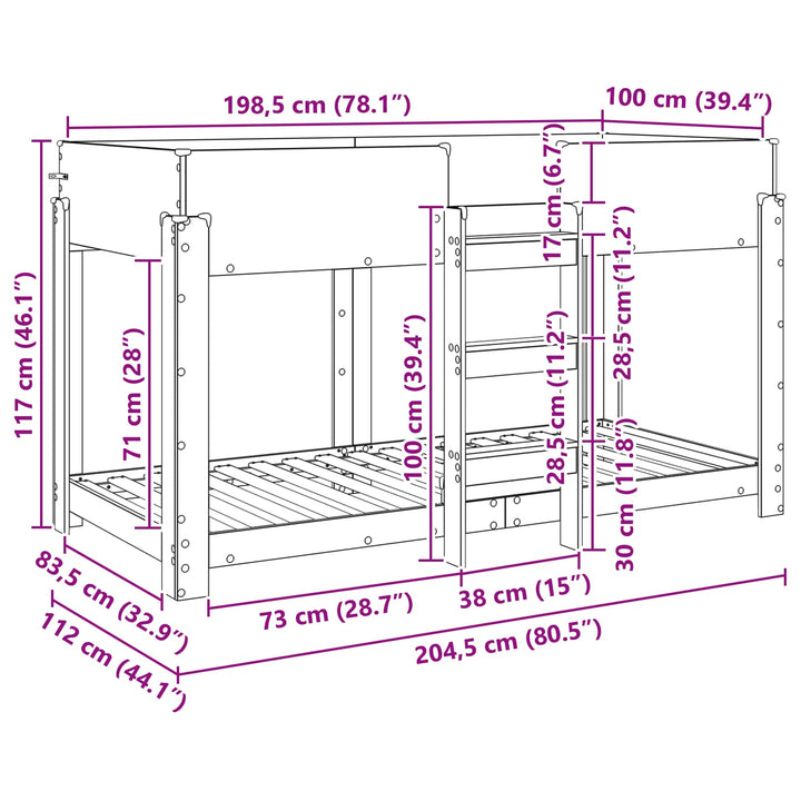 Køjeseng til Børn Røget eg 100 x 200 cm Konstrueret træ