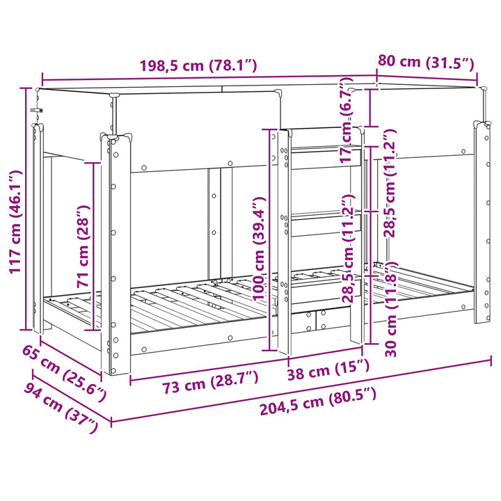 Køjeseng til Børn Røget eg 80 x 200 cm Konstrueret træ