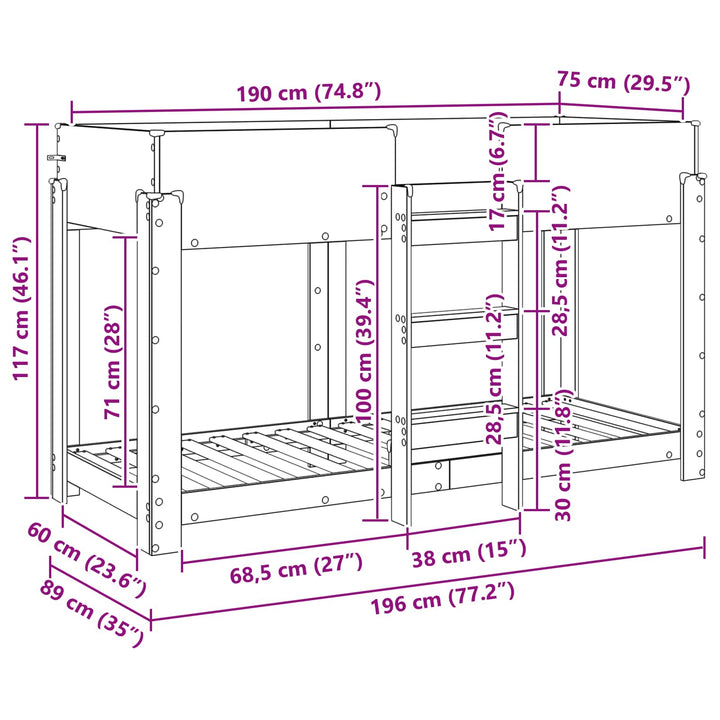 Køjeseng til Børn Beton Grå 75 x 190 cm Konstrueret træ