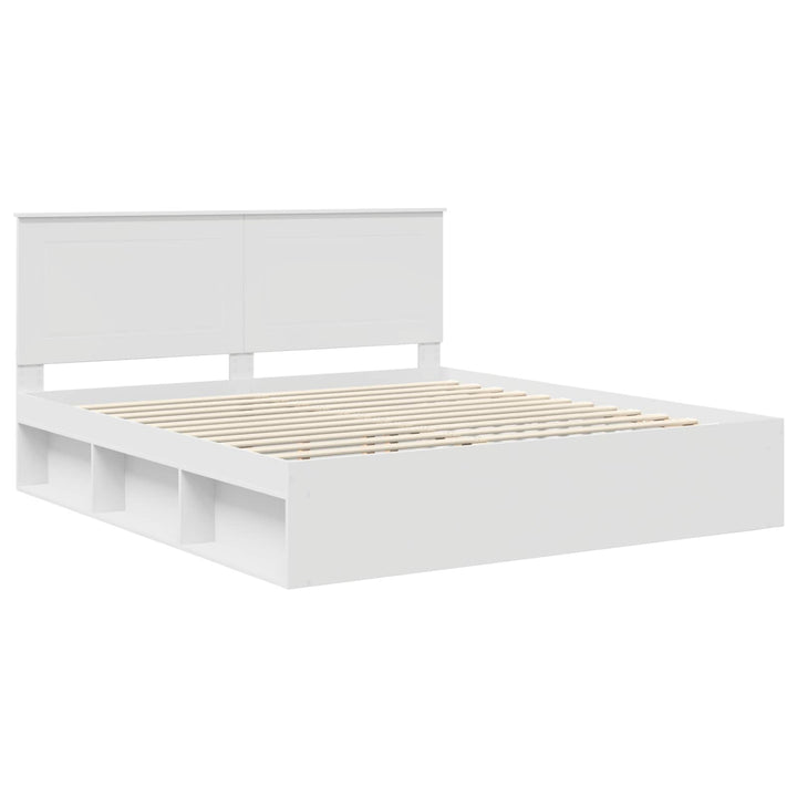 Sengestel med hovedgærde Hvid 200 x 200 cm Massiv fyrretræ