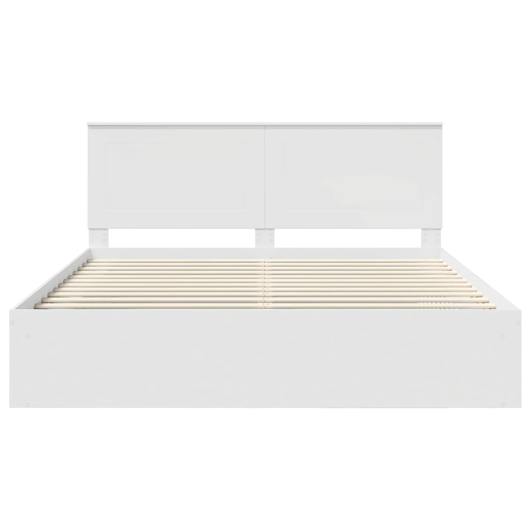 Sengestel med hovedgærde Hvid 200 x 200 cm Massiv fyrretræ