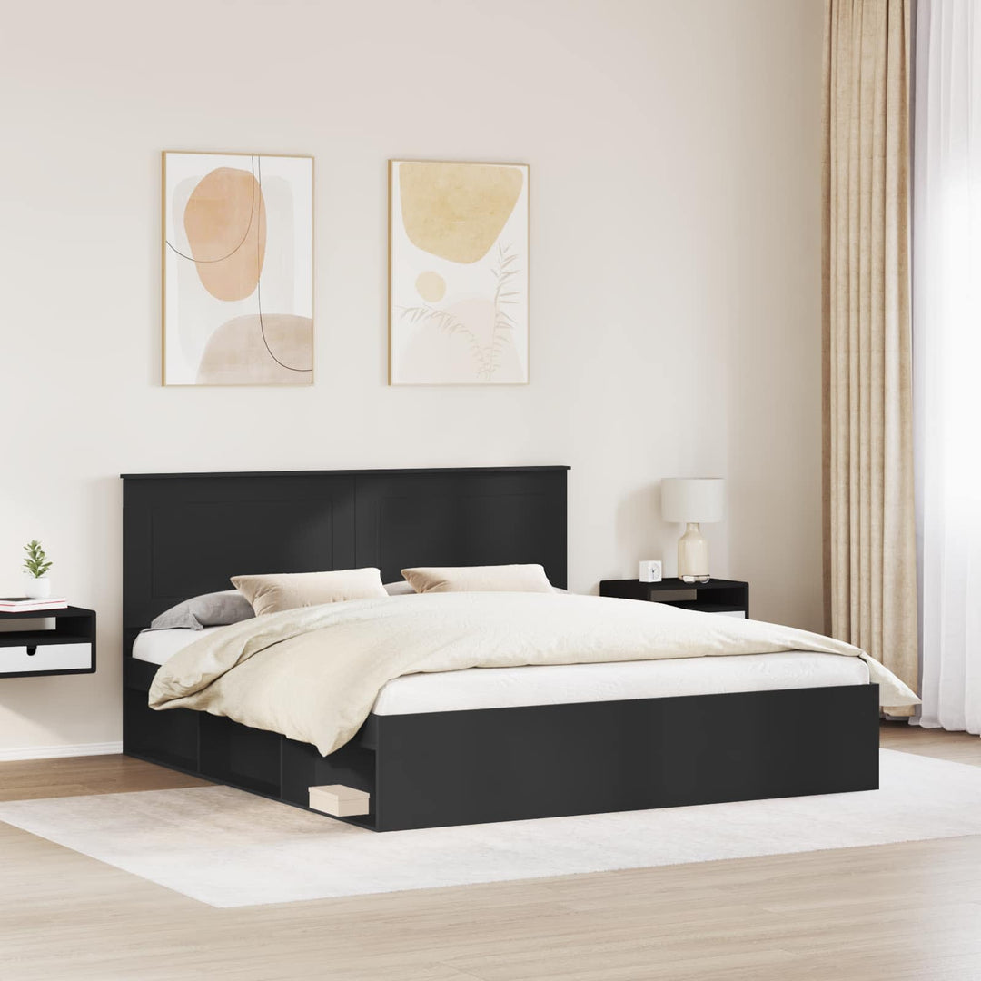 Sengestel med hovedgærde Sort 180 x 200 cm Massiv fyrretræ