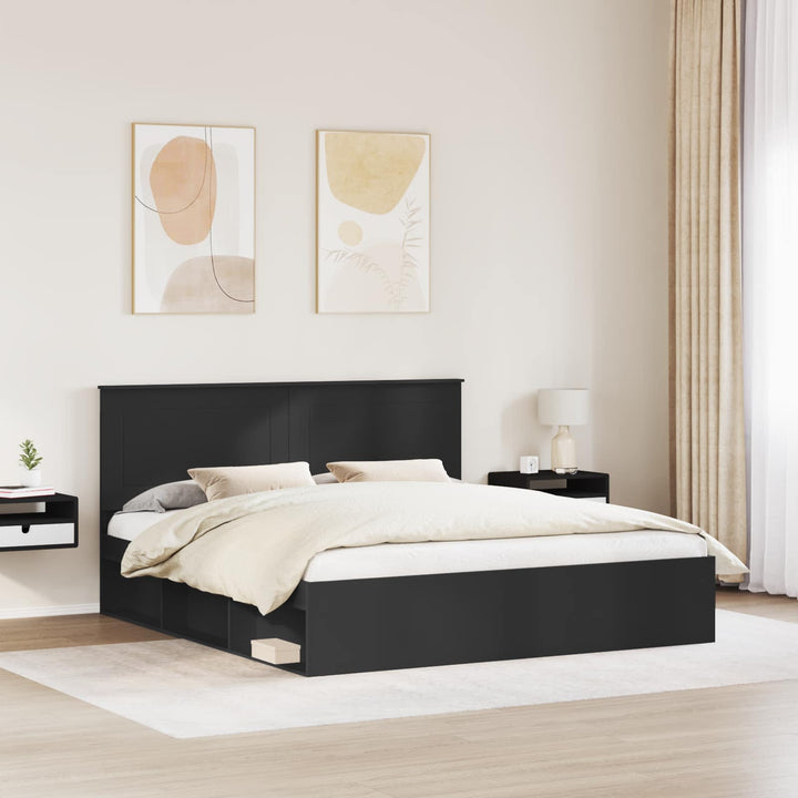 Sengestel med hovedgærde Sort 180 x 200 cm Massiv fyrretræ