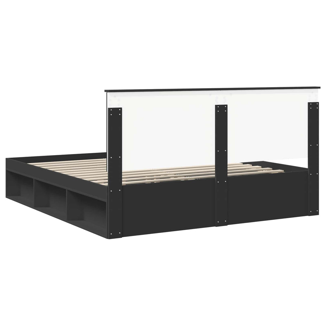 Sengestel med hovedgærde Sort 180 x 200 cm Massiv fyrretræ