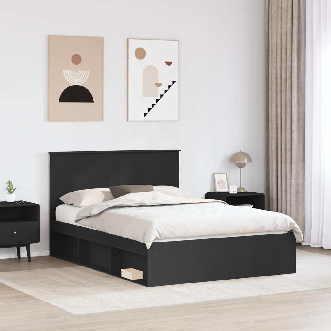 Sengestel med hovedgærde Sort 160 x 200 cm Massiv fyrretræ