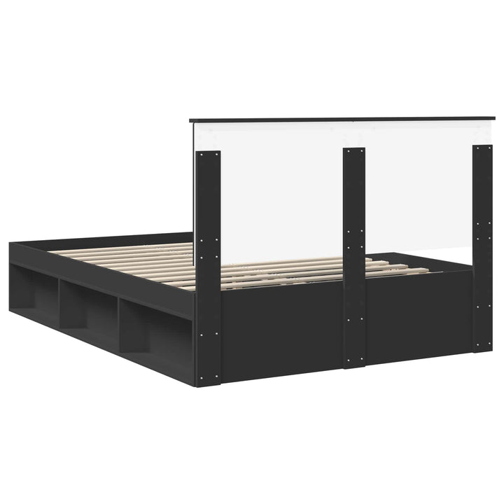 Sengestel med hovedgærde Sort 160 x 200 cm Massiv fyrretræ