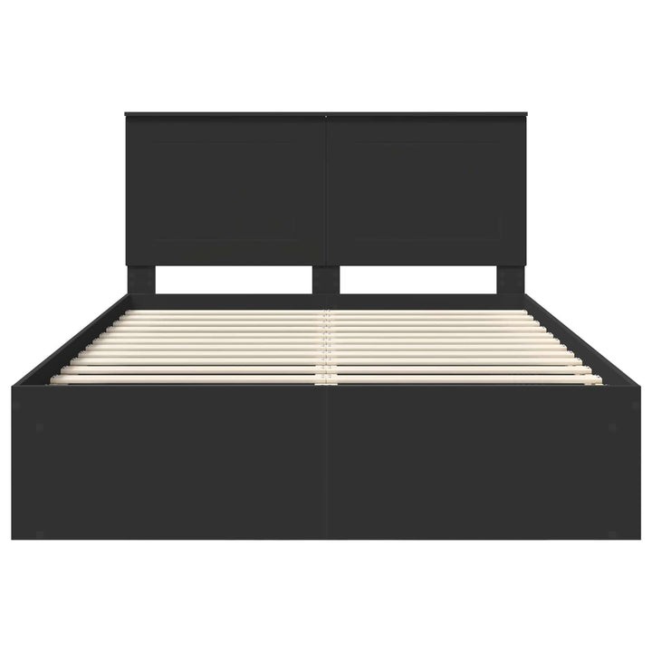 Sengestel med hovedgærde Sort 160 x 200 cm Massiv fyrretræ