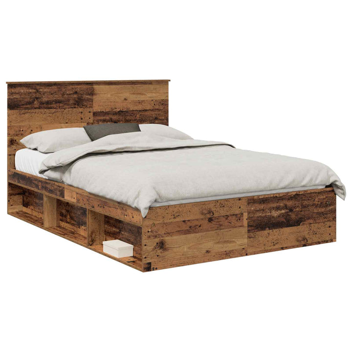 Sengestel med skuffe Gammelt træ 150 x 200 cm Massiv fyrretræ
