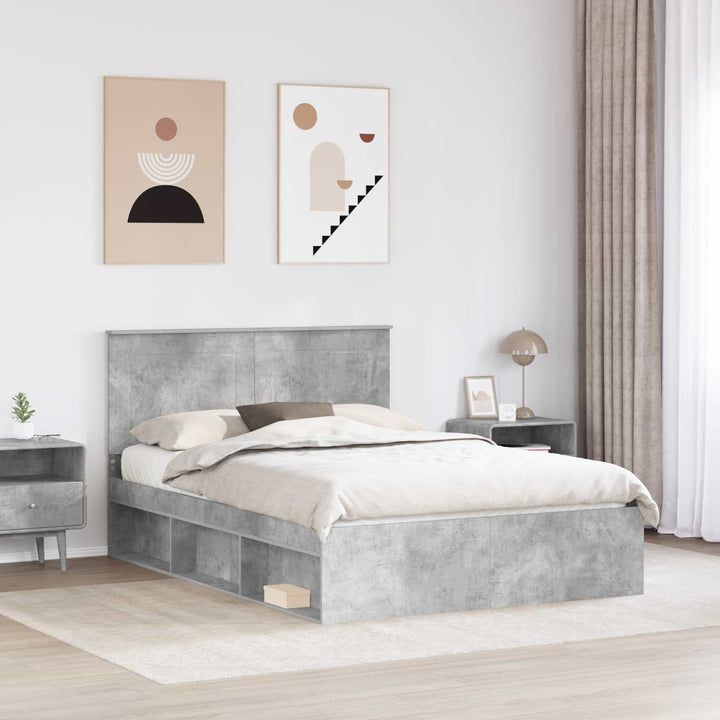 Sengestel med hovedgærde Beton 140 x 190 cm Massiv fyrretræ