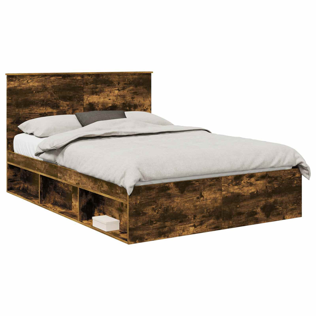 Sengestel med hovedgærde Røget eg 140 x 190 cm Massiv fyrretræ