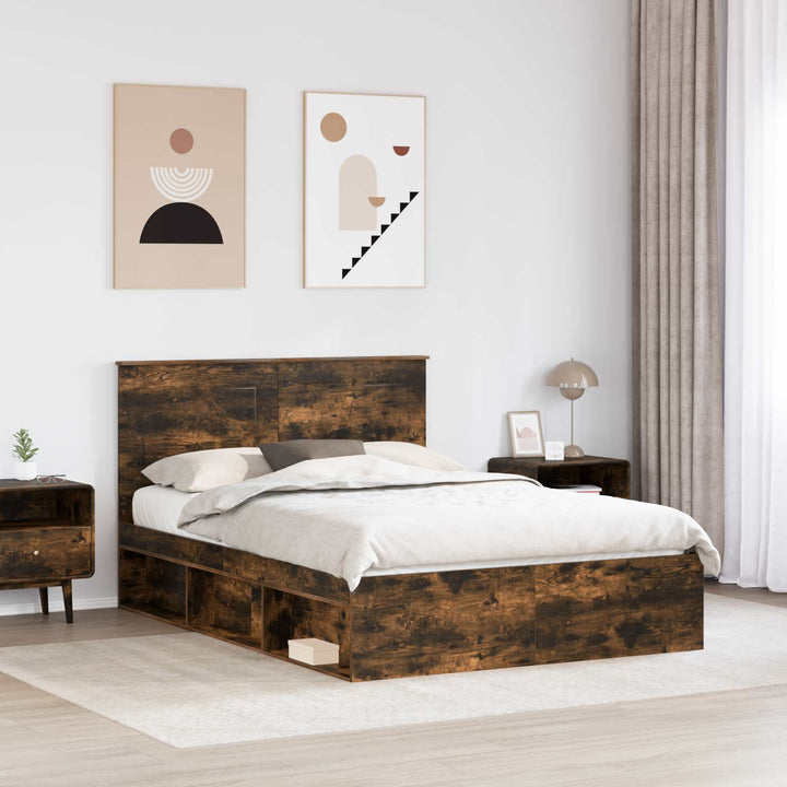 Sengestel med hovedgærde Røget eg 140 x 200 cm Massiv fyrretræ