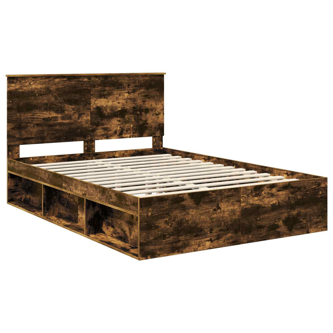 Sengestel med hovedgærde Røget eg 140 x 200 cm Massiv fyrretræ
