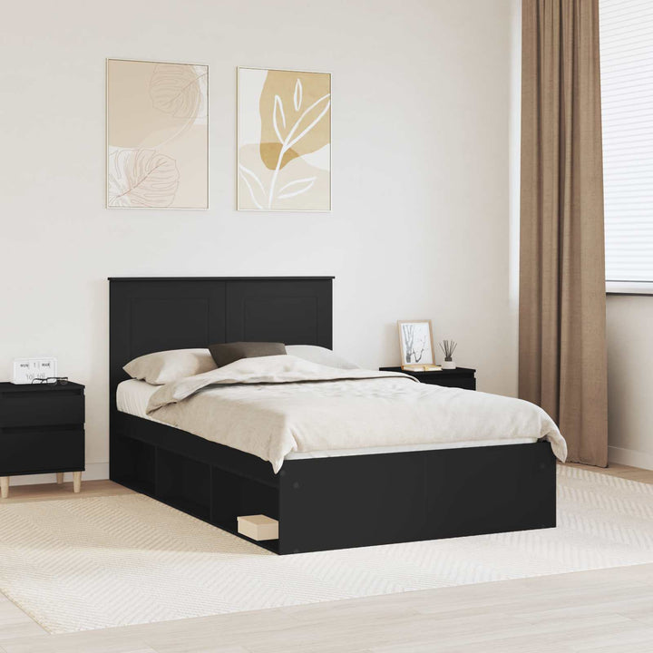 Sengestel med skuffe Sort 135 x 190 cm Massiv fyrretræ