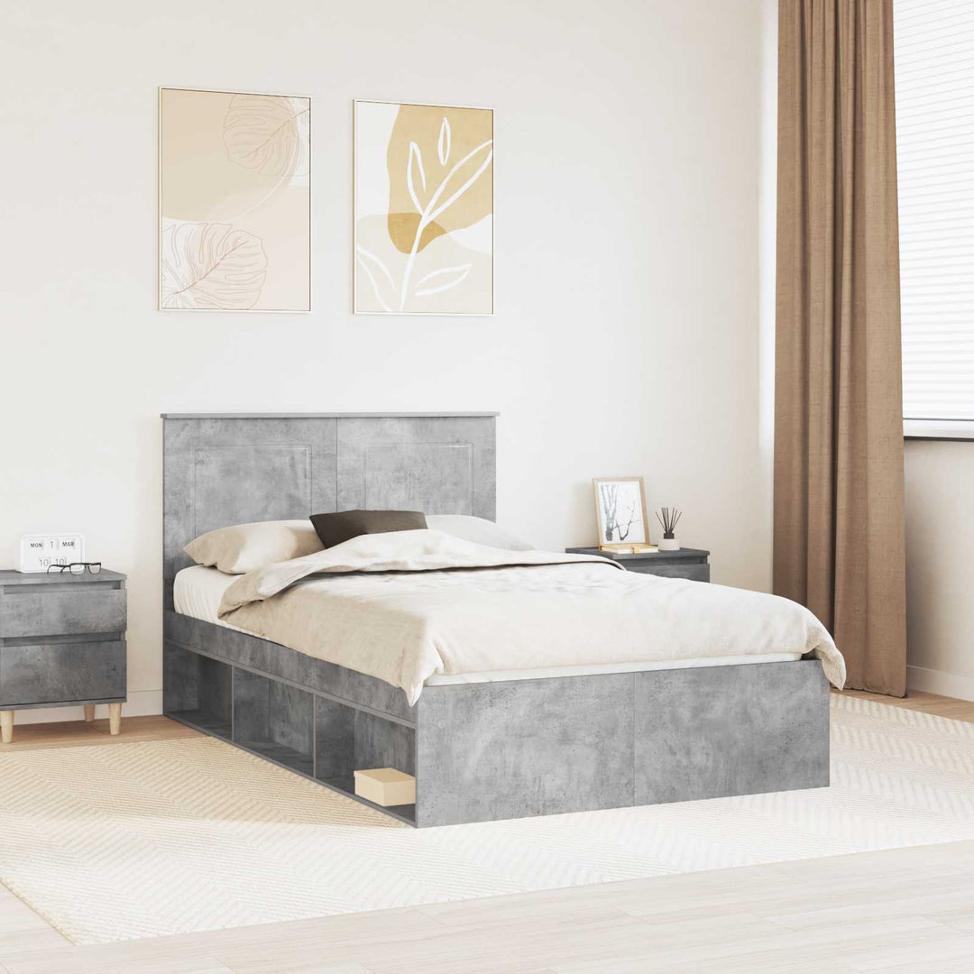 Sengestel med hovedgærde Beton Grå 135 x 190 cm Massiv fyrretræ