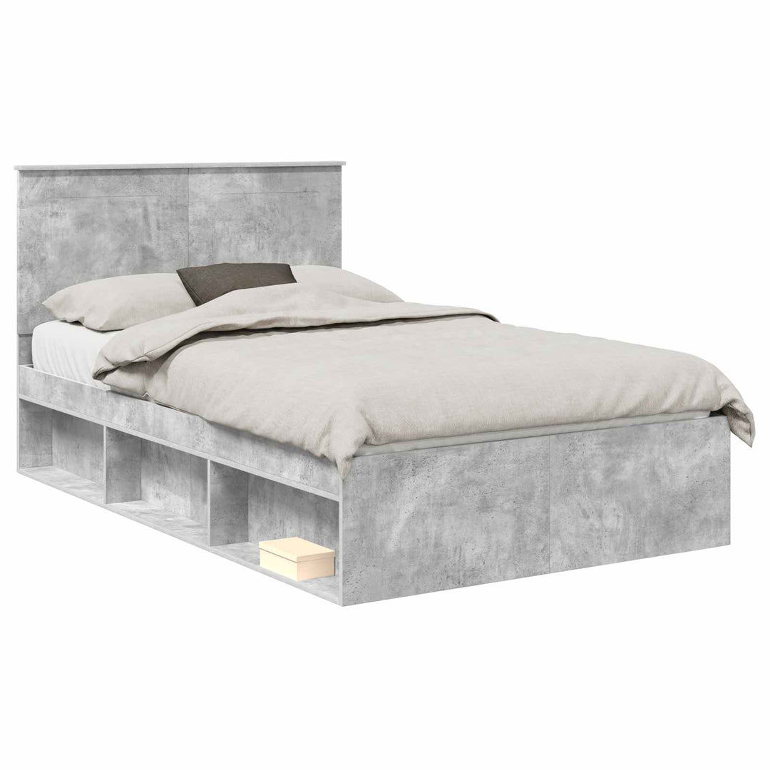 Sengestel med hovedgærde Beton Grå 135 x 190 cm Massiv fyrretræ