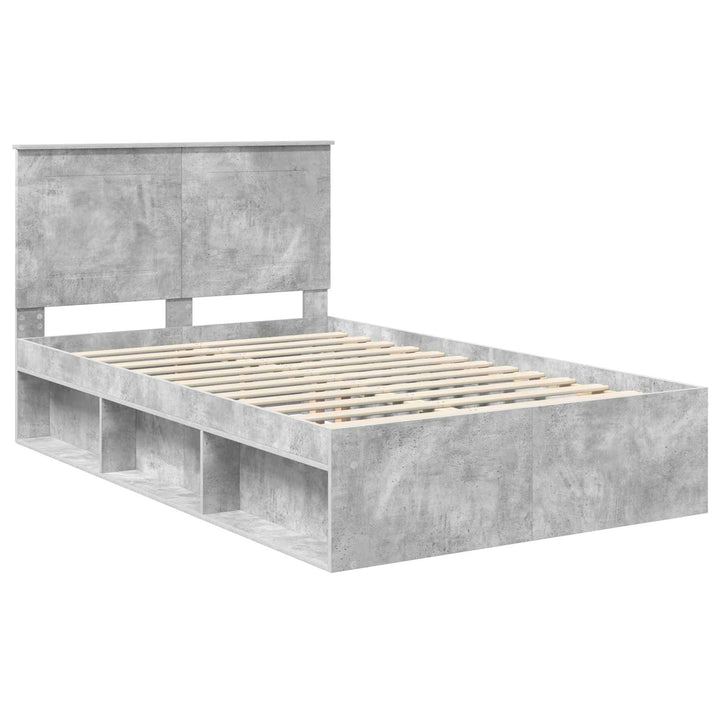 Sengestel med hovedgærde Beton Grå 135 x 190 cm Massiv fyrretræ