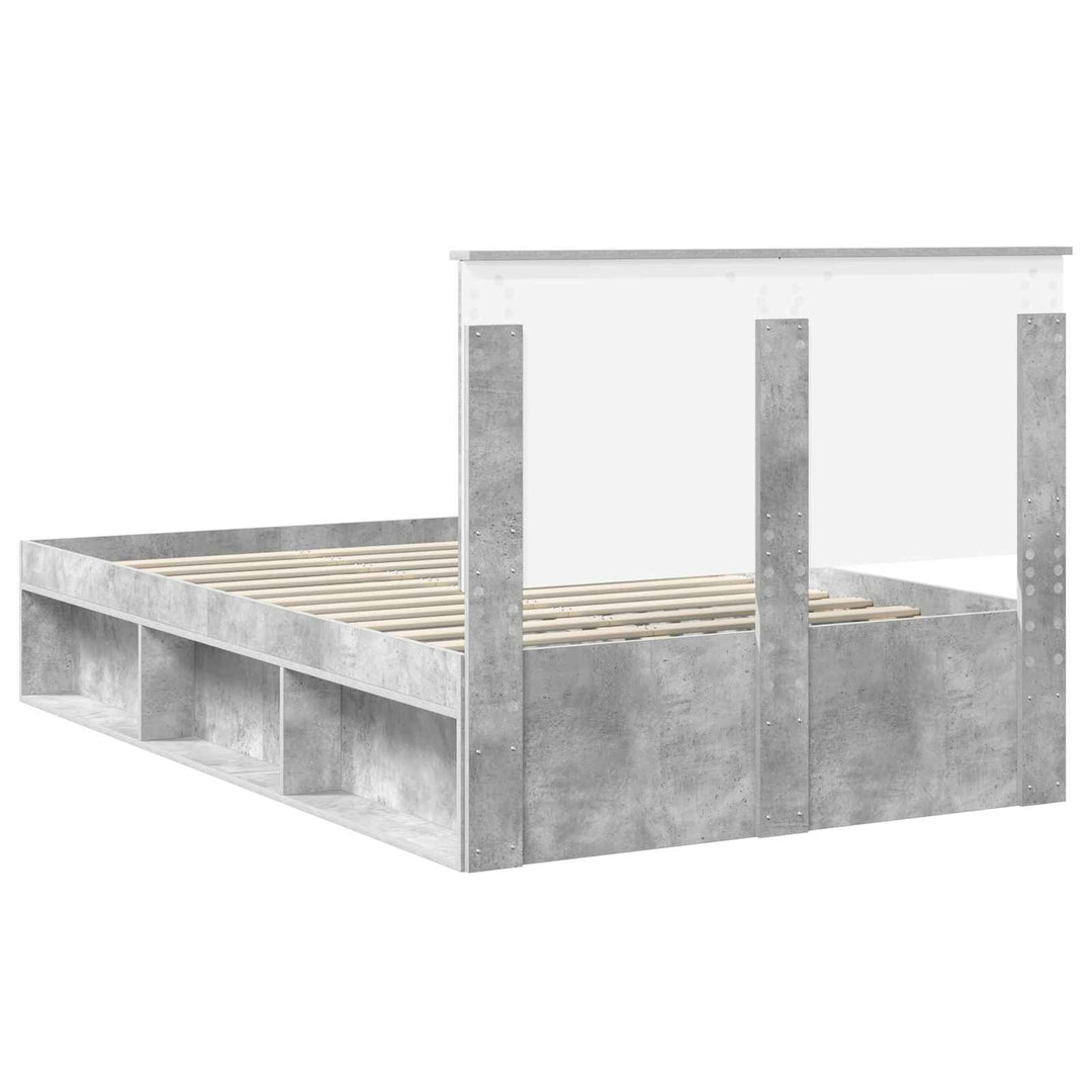 Sengestel med hovedgærde Beton Grå 135 x 190 cm Massiv fyrretræ