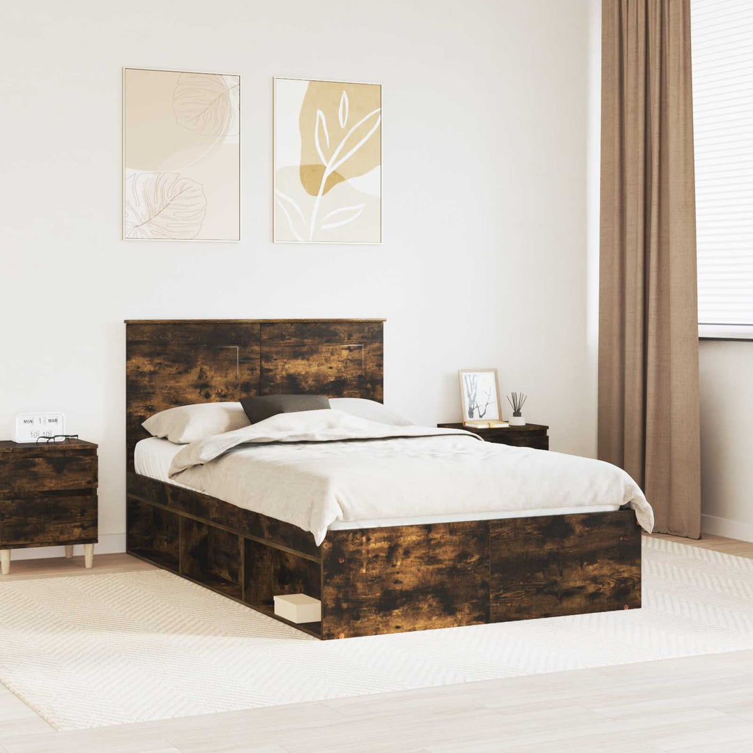 Sengestel med hovedgærde Røget eg 135 x 190 cm Massiv fyrretræ