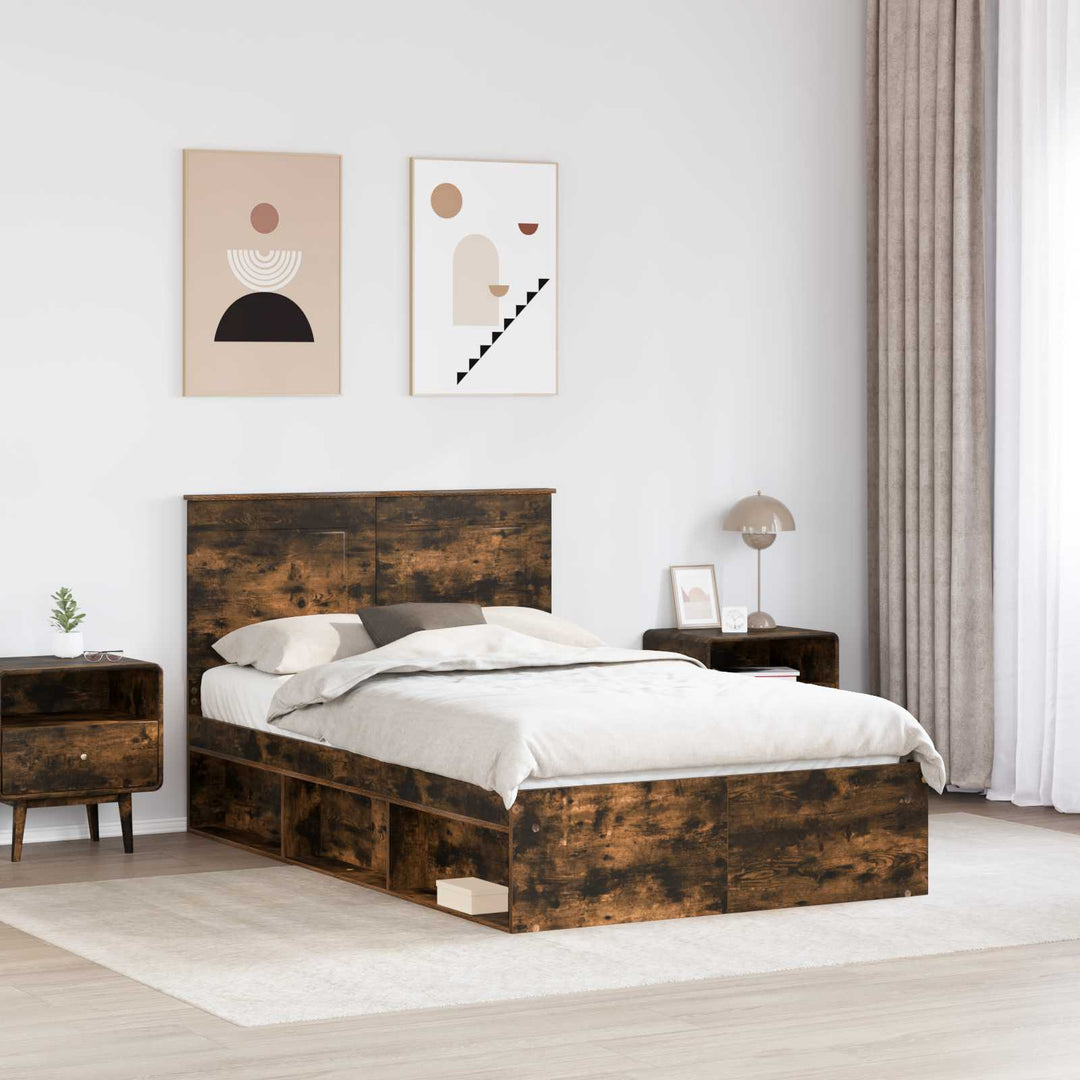 Sengestel med hovedgærde Røget eg 135 x 190 cm Massiv fyrretræ