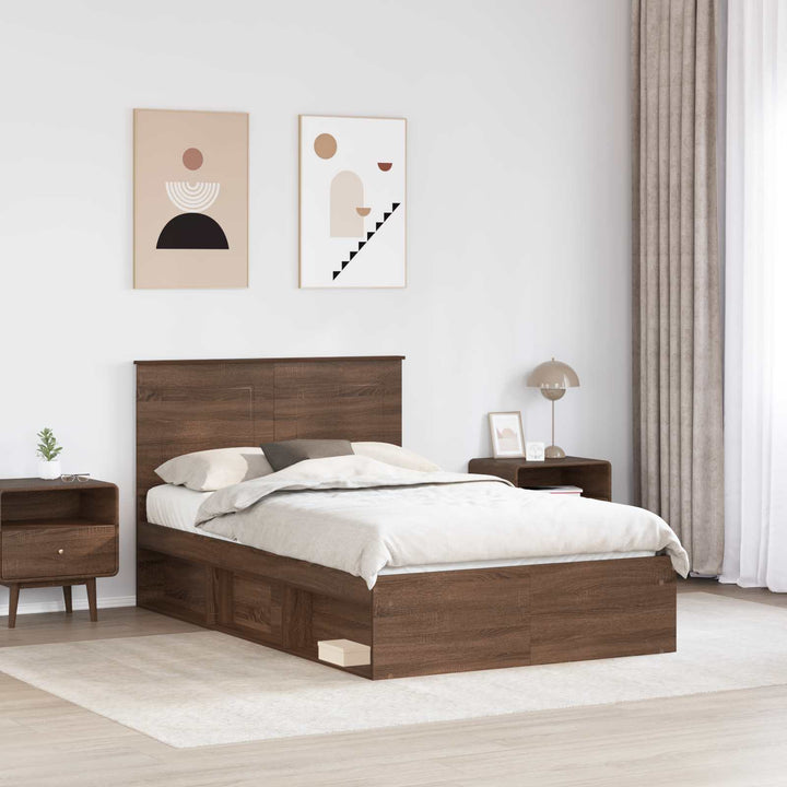 Sengestel med hovedgærde Brun eg 120 x 190 cm Massiv fyrretræ