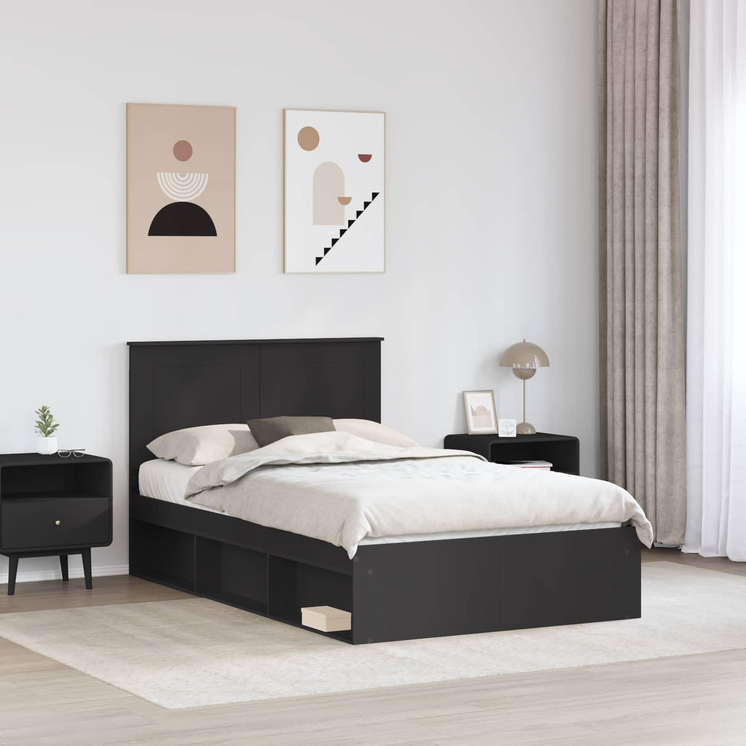 Sengestel med hovedgærde Sort 120 x 200 cm Massiv fyrretræ