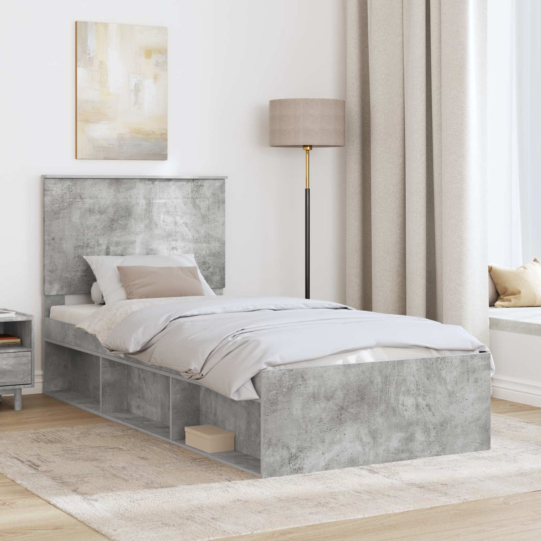 Sengestel med hovedgærde Beton Grå 100 x 200 cm Massiv fyrretræ