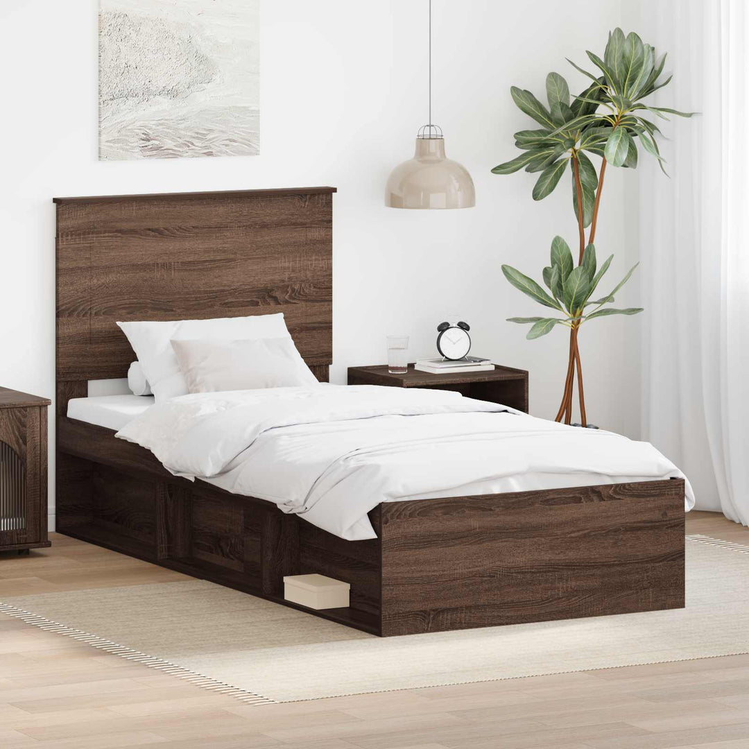 Sengestel med hovedgærde Brun eg 90 x 190 cm Massiv fyrretræ