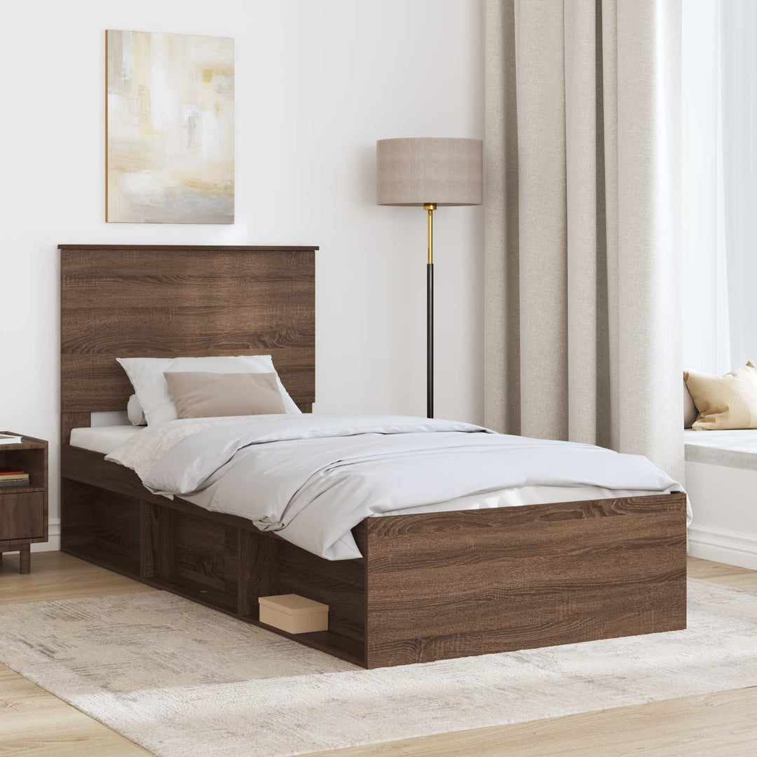 Sengestel med hovedgærde Brun eg 90 x 190 cm Massiv fyrretræ