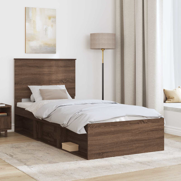 Sengestel med hovedgærde Brun eg 90 x 190 cm Massiv fyrretræ