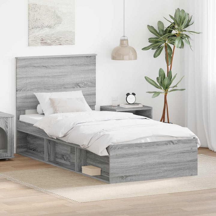 Sengestel med hovedgærde Grå Sonoma 90 x 200 cm Massiv fyrretræ