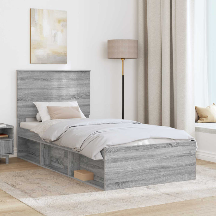 Sengestel med hovedgærde Grå Sonoma 90 x 200 cm Massiv fyrretræ