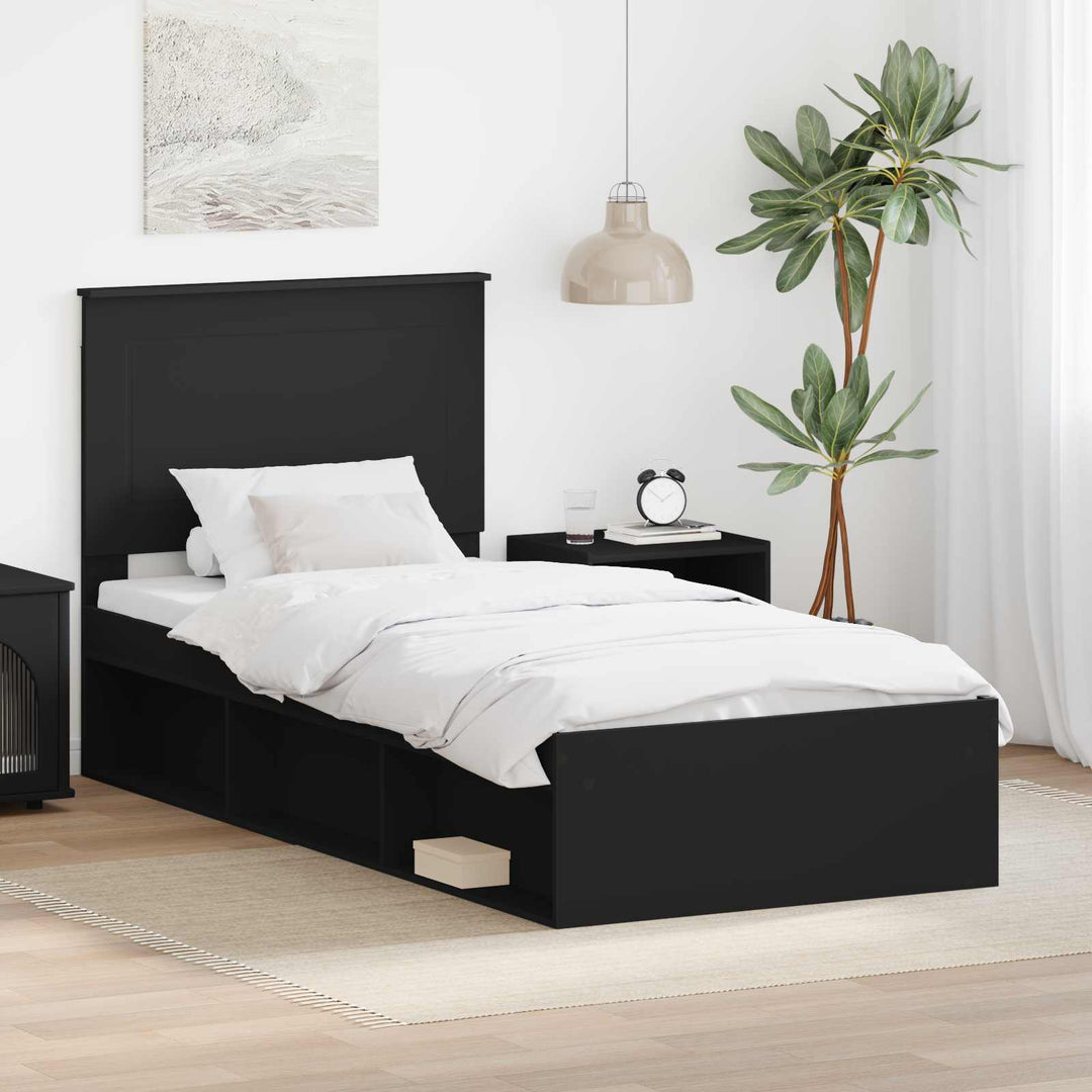 Sengestel med hovedgærde Sort 75 x 190 cm Massiv fyrretræ
