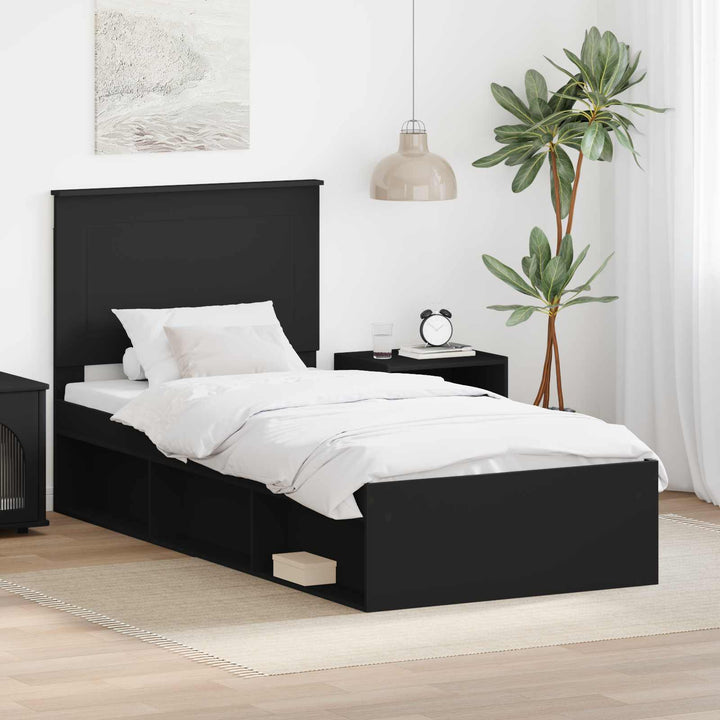 Sengestel med hovedgærde Sort 75 x 190 cm Massiv fyrretræ