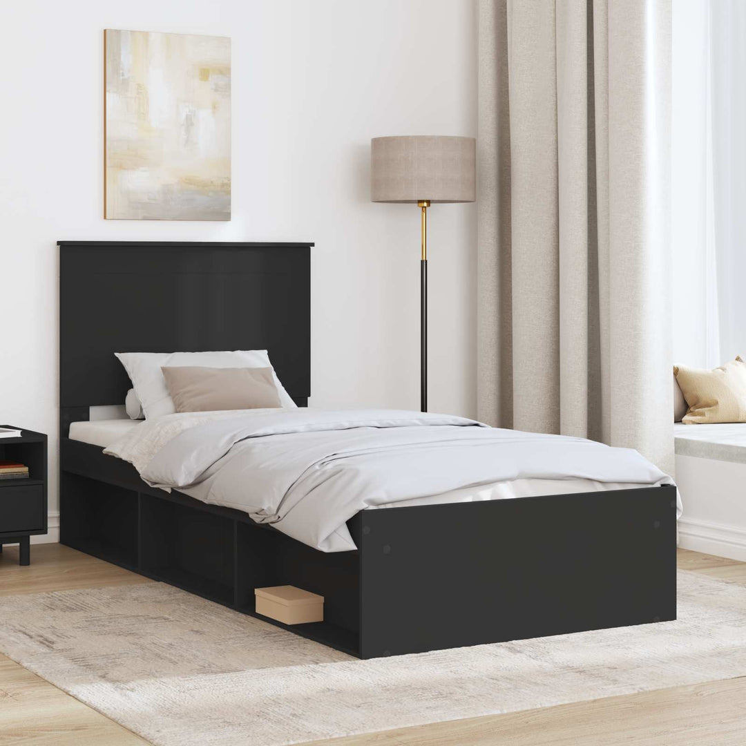 Sengestel med hovedgærde Sort 75 x 190 cm Massiv fyrretræ