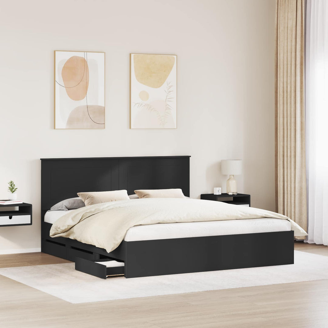 Sengestel med skuffe Sort 200 x 200 cm Ingeniørtræ